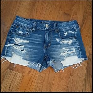 American Eagle Outfitters Women's Ripped Blue Jean Shorts